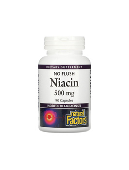 Вітамін B3 Ніацин (без спалаху) 500 мг | 90 кап Natural Factors 20202238