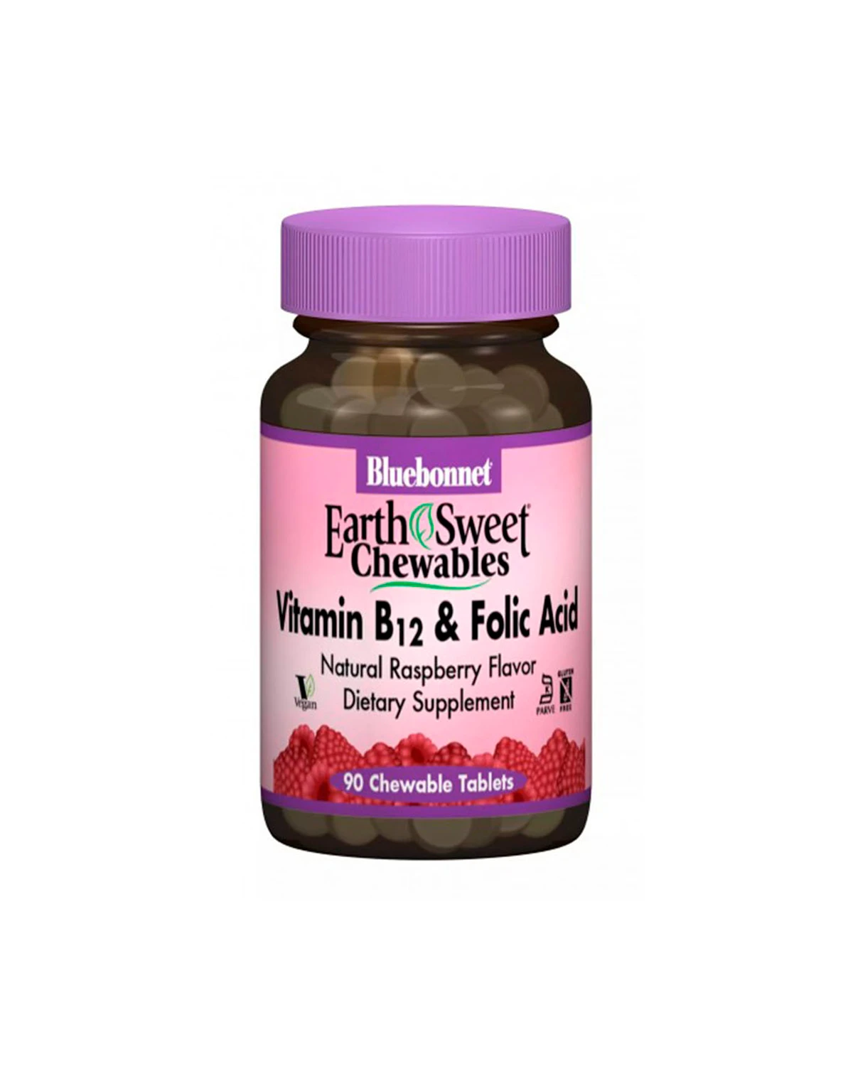 Вітамін B-12 і фолієва кислота смак малини | 90 жув таб Bluebonnet Nutrition 20190169