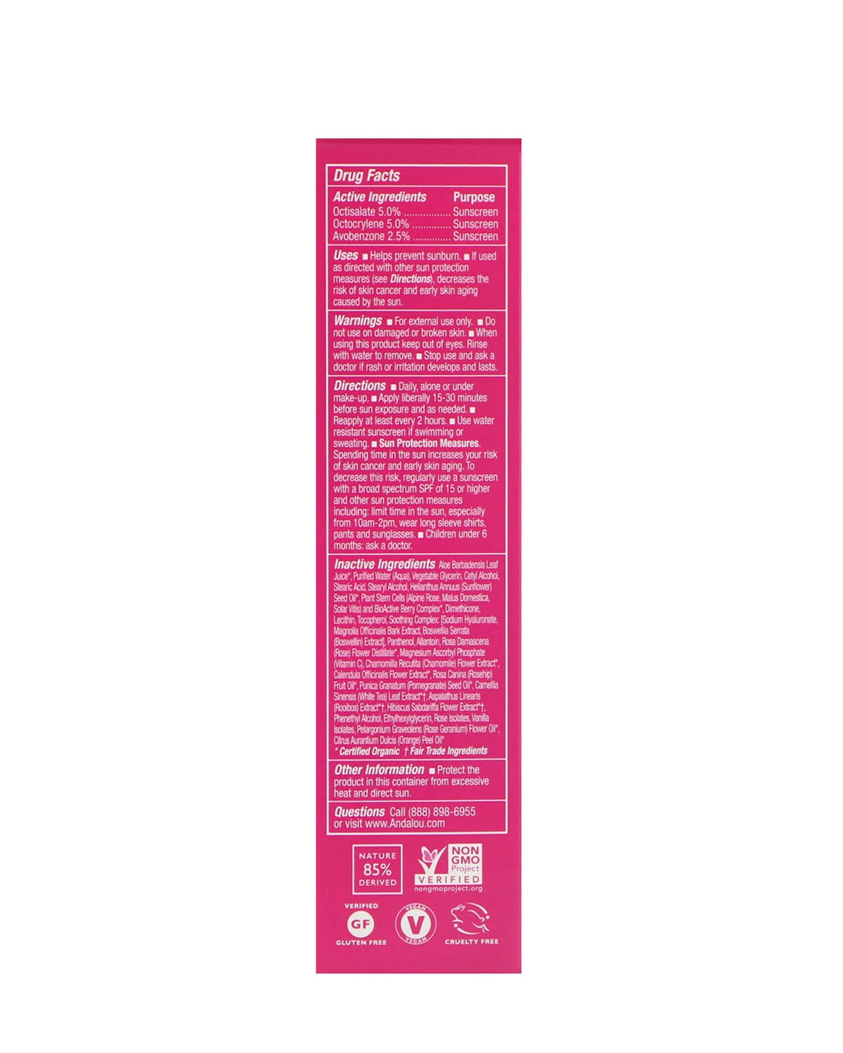 Лосьон для лица с SPF 18 для чувствительной кожи "1000 роз" | 80 мл Andalou Naturals