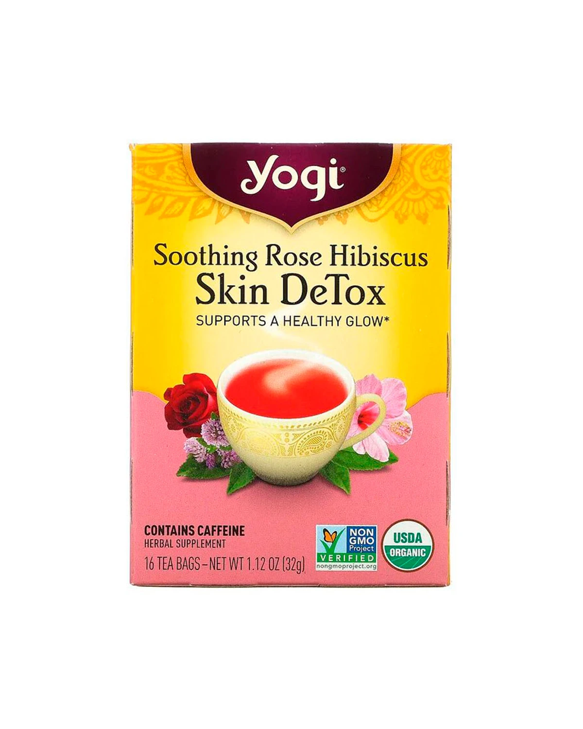 Чай успокаивающий с розой и гибискусом для очищения организма | 16 чайных пакетиков Yogi Tea 20201361