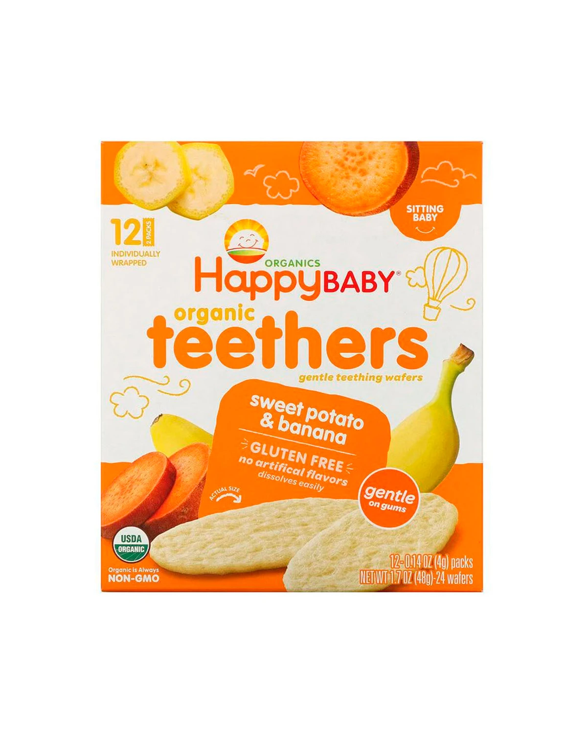 Печенье для прорезывания зубов батат и банан | 12 пакетиков x 4 г Happy Family Organics 20201400