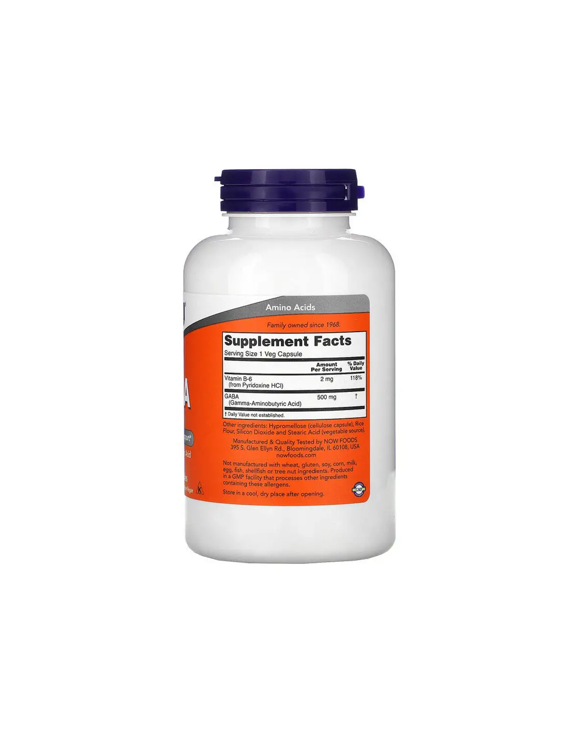 Гамма-аминомасляная кислота (GABA)+ B6 500 мг | 200 кап Now Foods