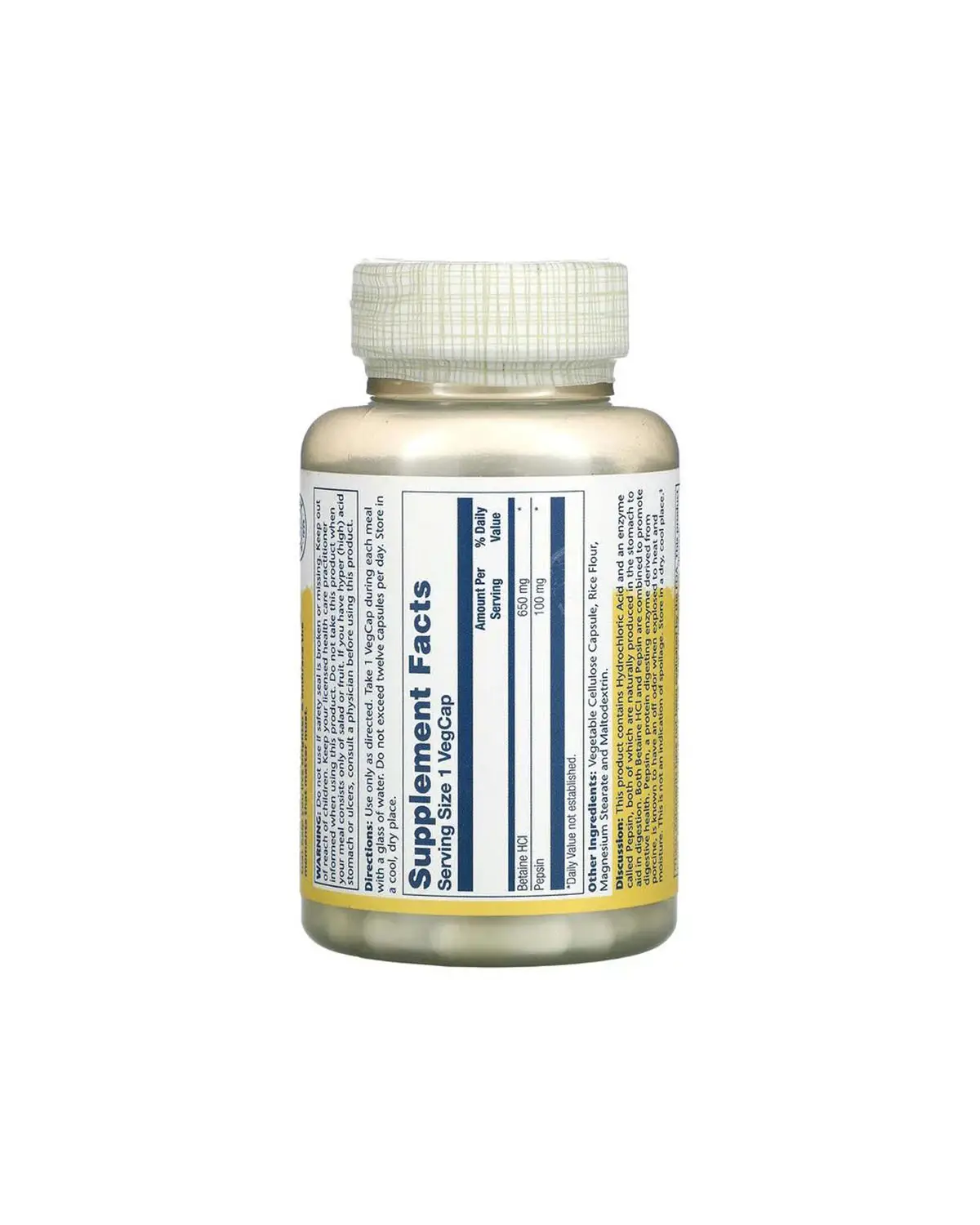 Бетаин HCl с пепсином 650 мг | 100 кап Solaray