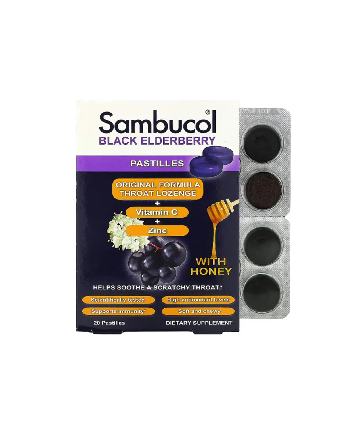 Леденцы с черной бузиной и медом | 20 леденцов Sambucol 202040087