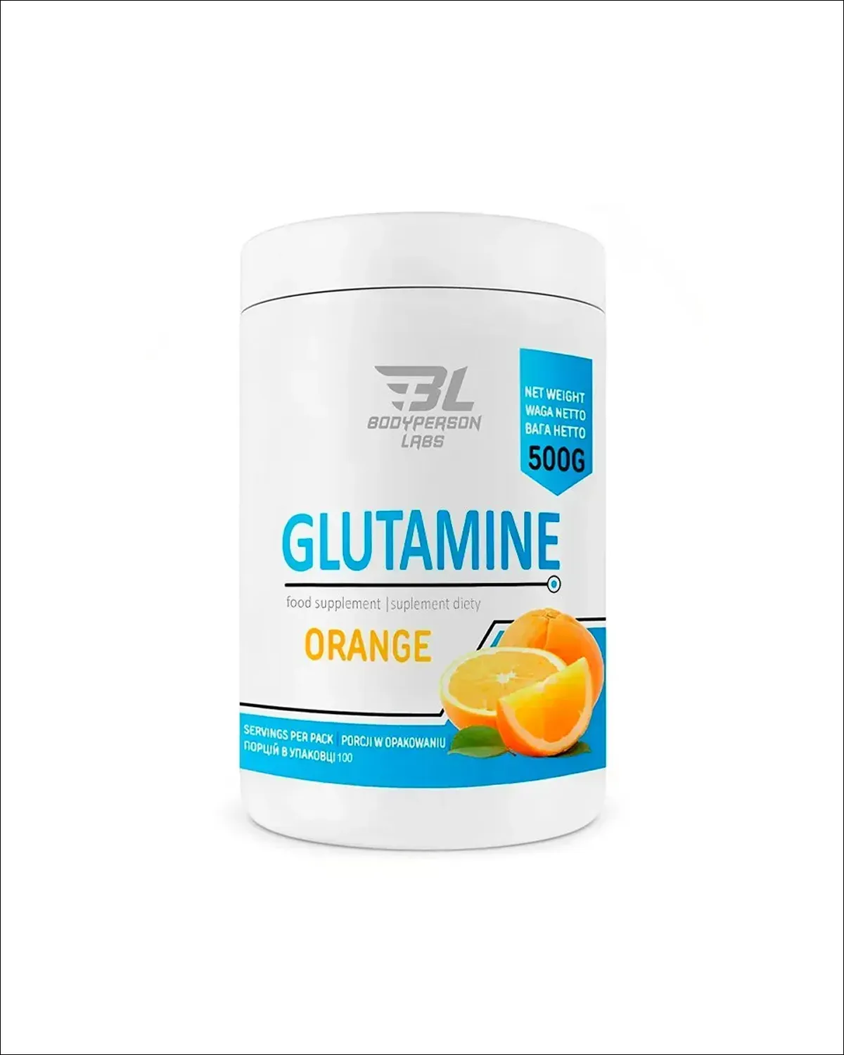 Glutamine, L-глютамин с таурином и витамином B6, порошок, апельсин, 500 г Bodyperson Labs 20400584