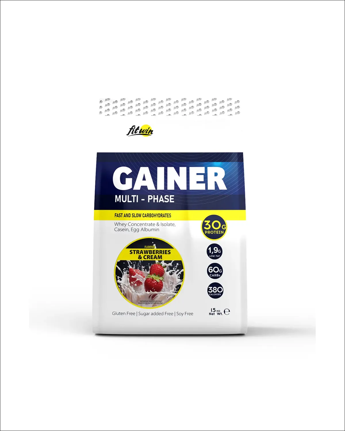 FitWin Gainer, гейнер белково-углеводный комплекс с ферментами, клубника со сливками, 1500 г FitWin 20400600
