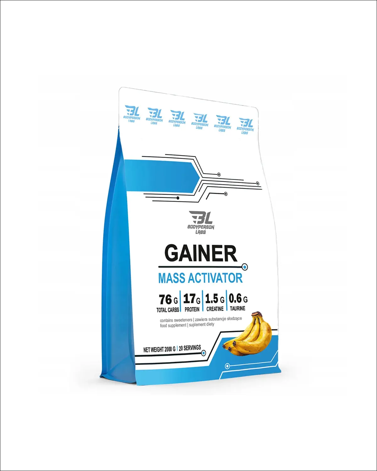 Гейнер білково-вуглеводний комплекс з креатином і таурином банан, 2000 г Bodyperson Labs 20400602