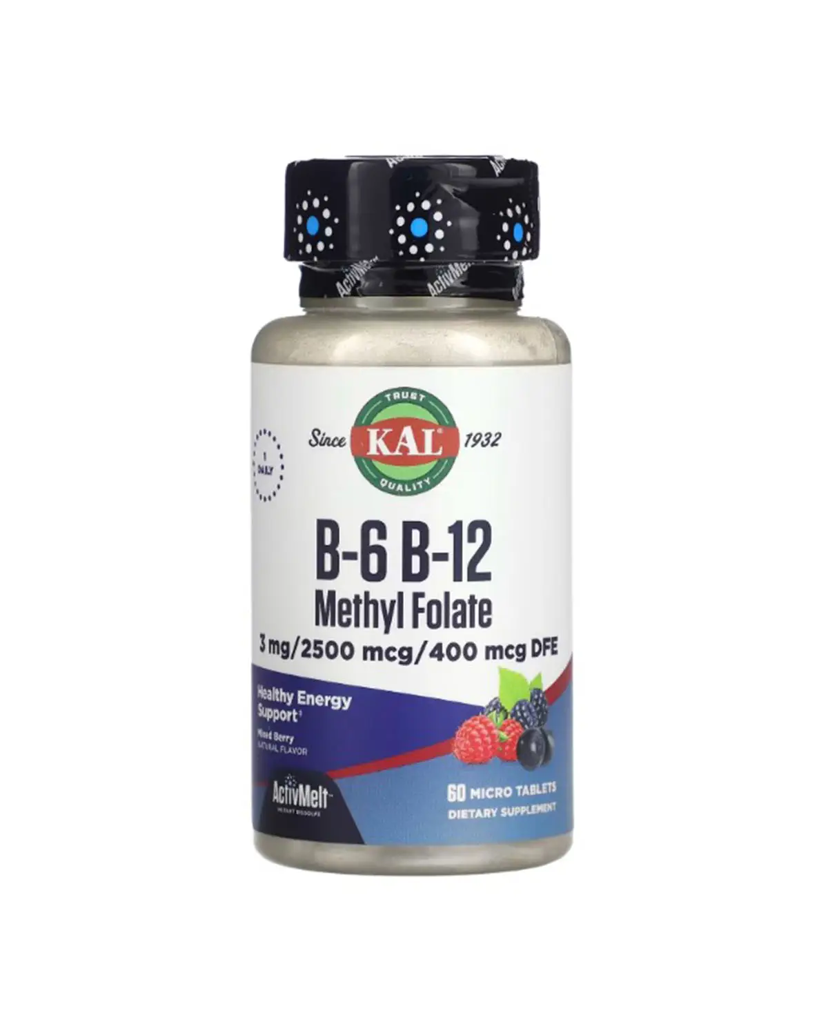 Вітаміни B6 + B12 і метилфолат смак ягід - 60 мікротаб KAL 20400970