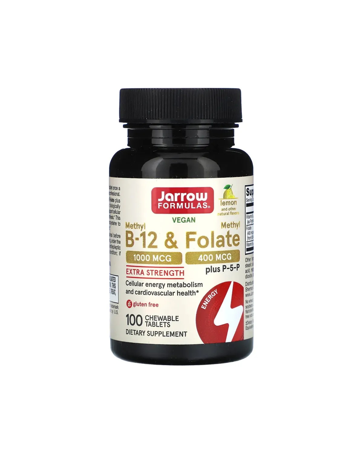 Метил B12 и Метилфолат с P-5-P, лимон, 100 жевательных таблеток Jarrow Formulas 20401024
