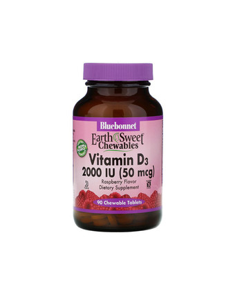 Витамин D3 2000 МЕ со вкусом малины | 90 жев таб Bluebonnet Nutrition
