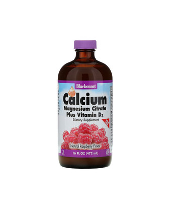 Жидкий кальций и магний цитрат + Д3 вкус малины | 472 мл Bluebonnet Nutrition