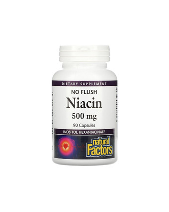 Витамин B3 Ниацин (без вспышки) 500 мг | 90 кап Natural Factors